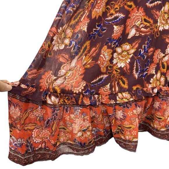 Old Navy Short Sleeve Floral Tiered Midi Dress 3X Red Blue Empire Waist Chiffon - Picture 6 of 11